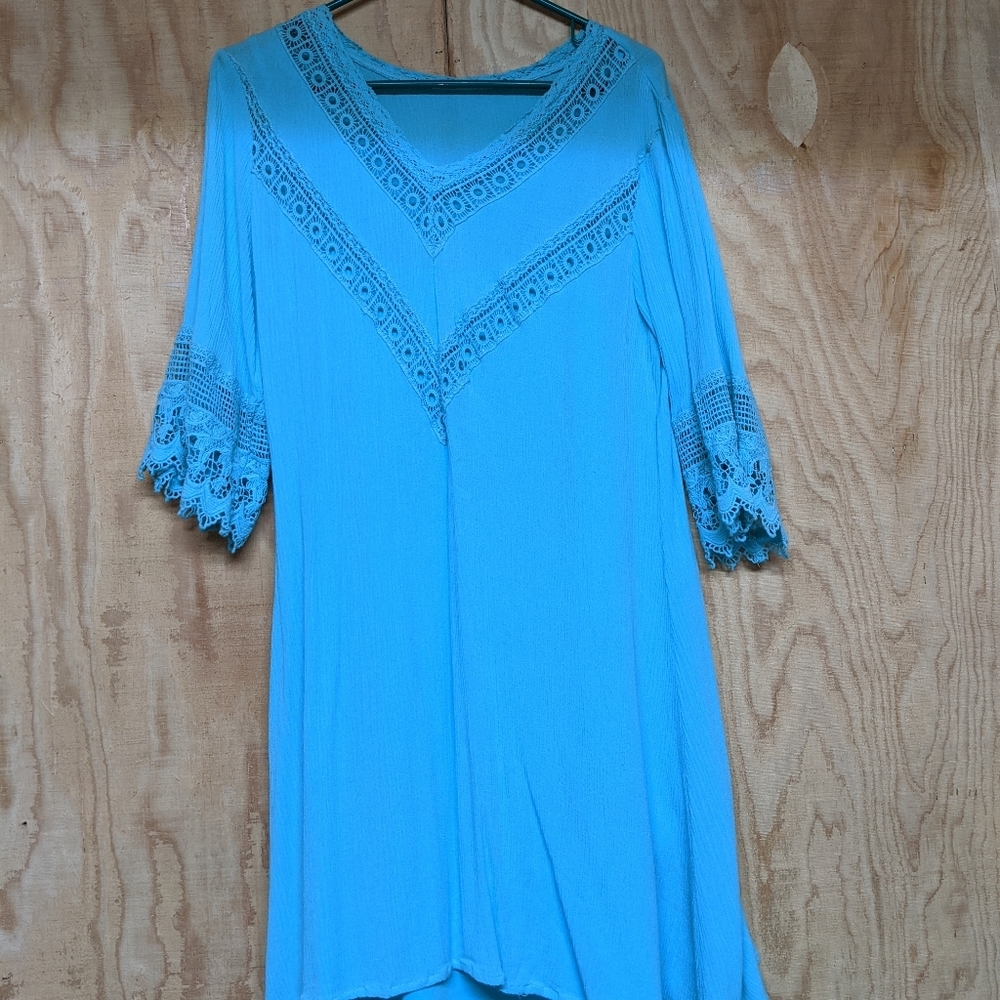 Turquoise Boho Long Sleeve Dress